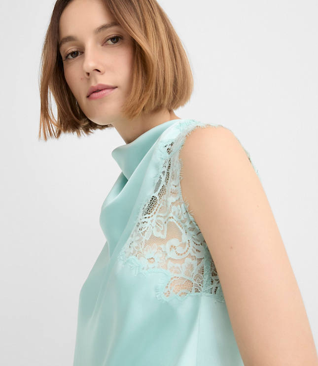 Lace Trim Satin Sleeveless Top