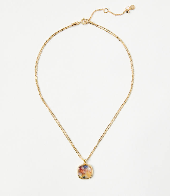 Tortoiseshell Print Double Chain Pendant Necklace