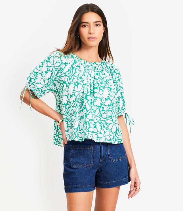 Floral Tie Cuff Blouse