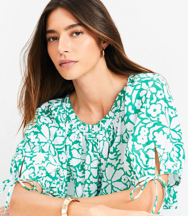 Floral Tie Cuff Blouse