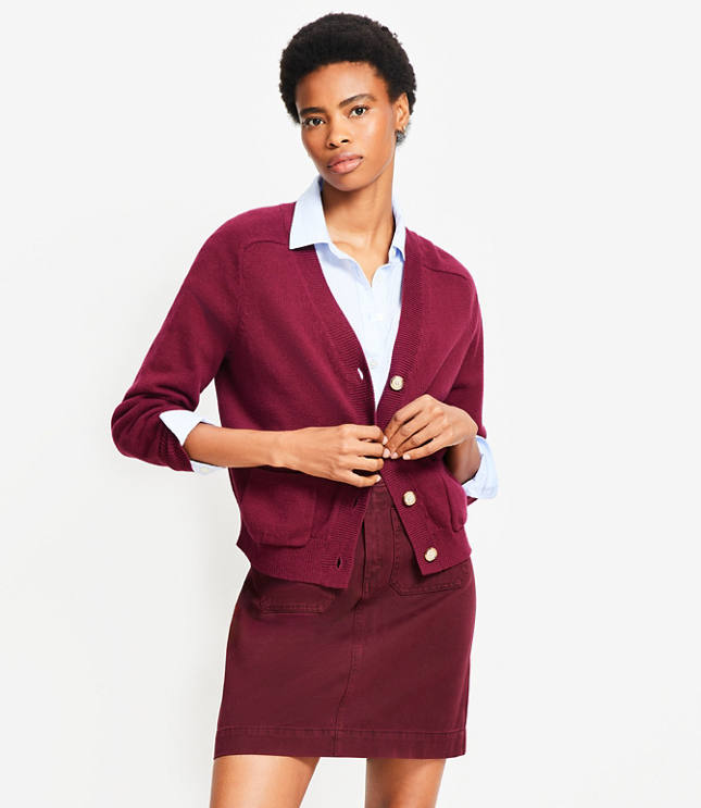 Petite V-Neck Pocket Cardigan
