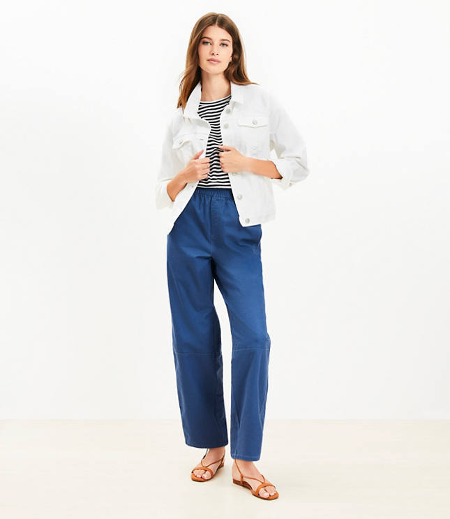 Petite Pull On Barrel Pants in Twill