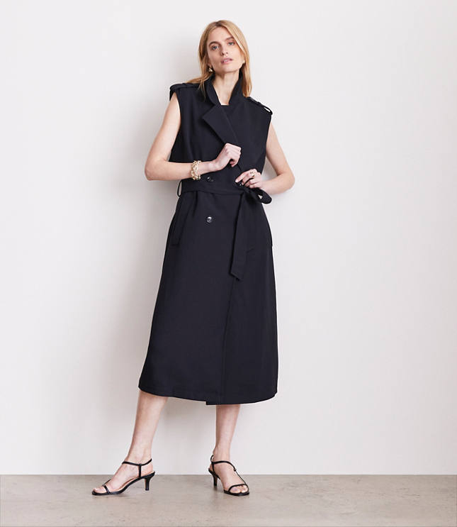 Petite LOFT Versa Crepe Drape Trench Vest
