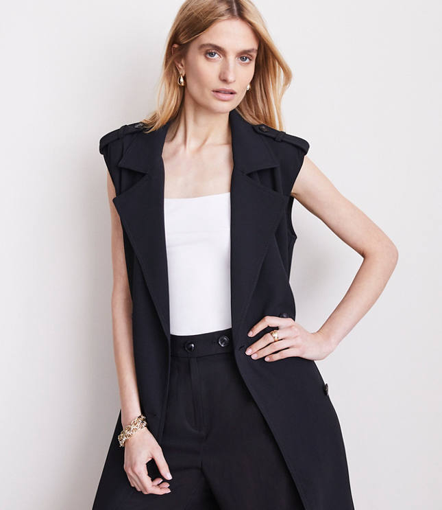 Petite LOFT Versa Crepe Drape Trench Vest