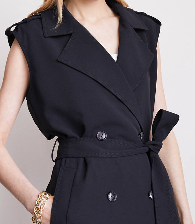 Petite LOFT Versa Crepe Drape Trench Vest