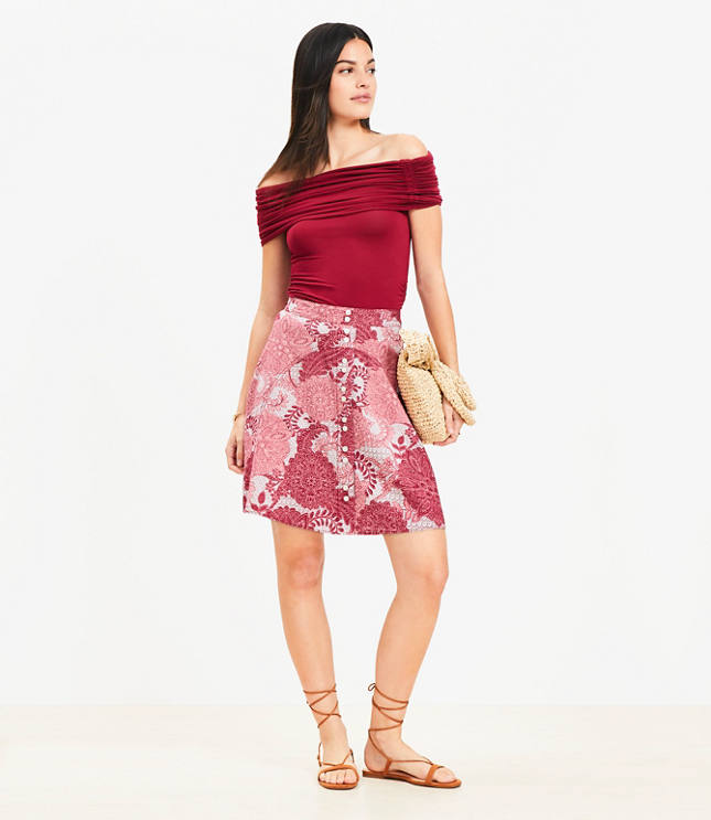 Loft Floral Button Mini Skirt