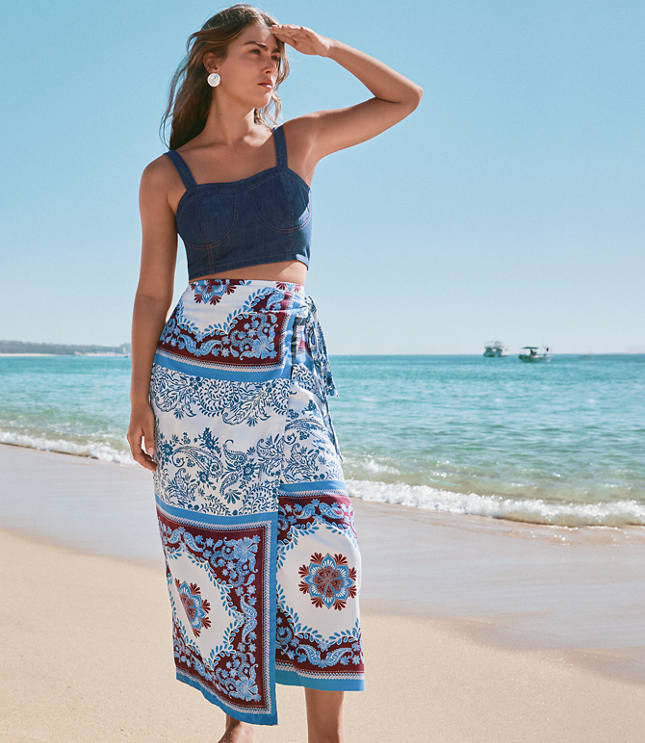 Loft Petite Tiled Wrap Midi Skirt