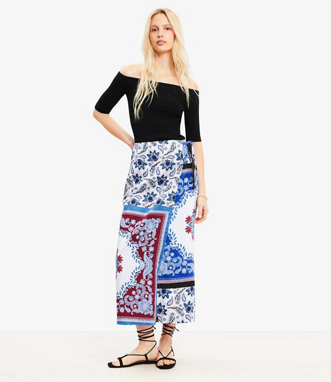 Petite Tiled Wrap Midi Skirt