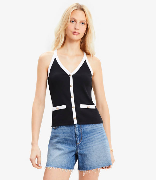 Petite Perfect Ribbed Button Tank Top