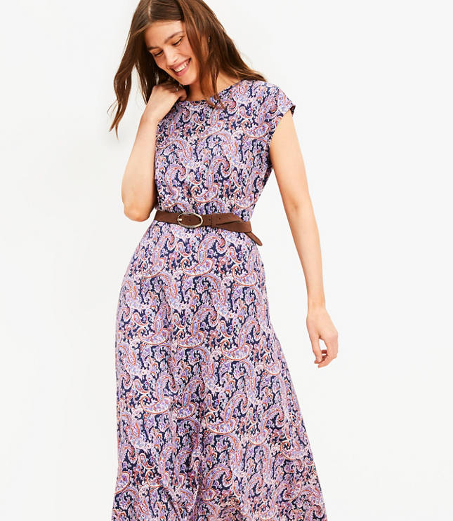 Loft Petite Paisley Cap Sleeve Midi Pocket Dress