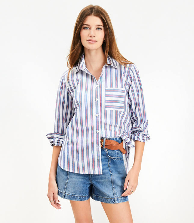 Petite Striped Poplin Everyday Relaxed Pocket Shirt