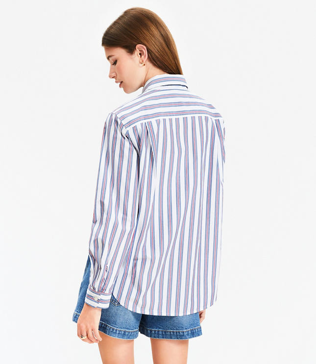 Petite Striped Poplin Everyday Relaxed Pocket Shirt