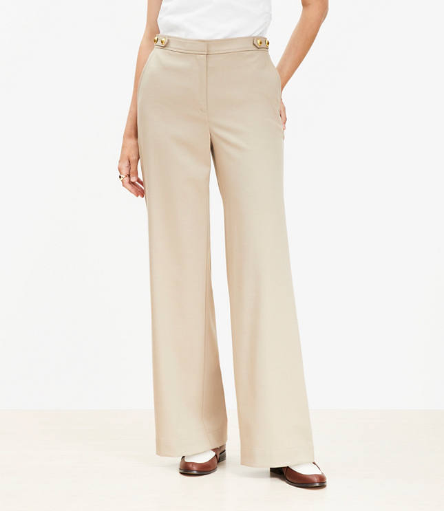 Petite Tab Waist Wide Leg Pants in Twill