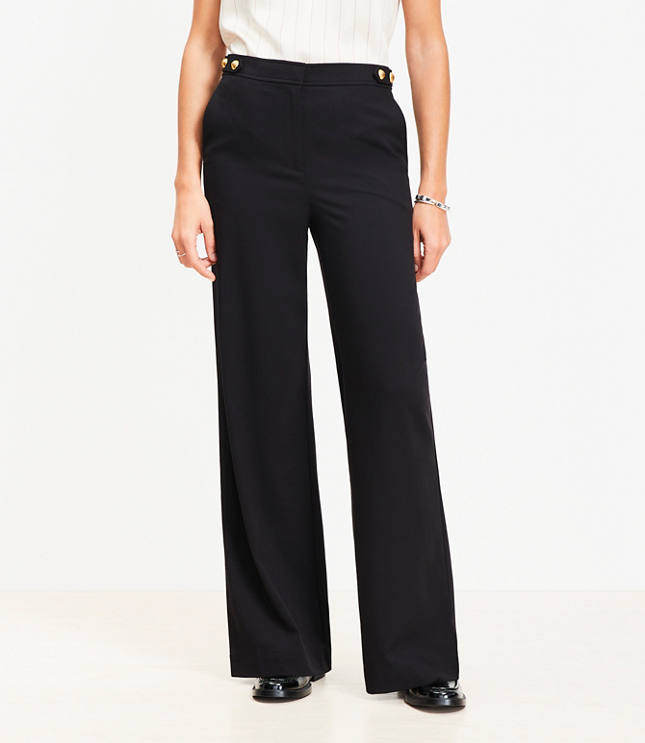 Petite Tab Waist Wide Leg Pants Twill