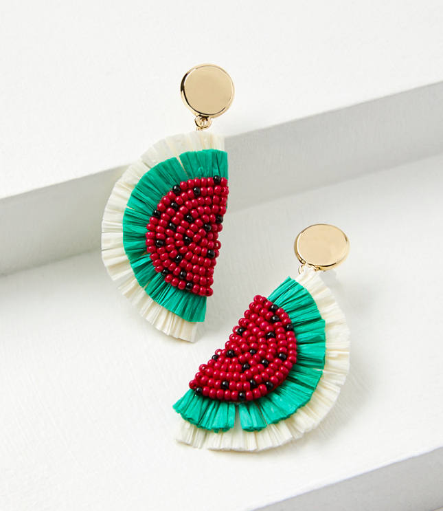 Watermelon Beaded Raffia Earrings