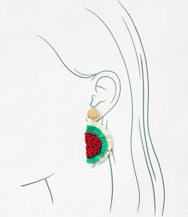 Watermelon Beaded Raffia Earrings
