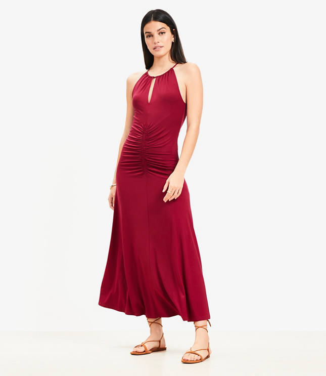 Petite Ruched Midi Halter Dress