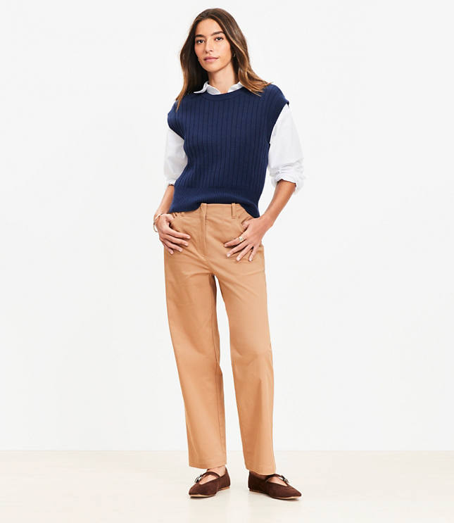 Petite Darted Straight Pants Stretch Cotton