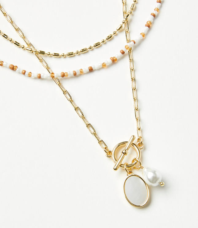 Pearlized Layered Toggle Necklace Set