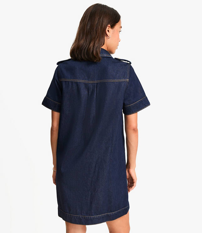 Petite Denim Mini Pocket Dress in Classic Rinse Wash