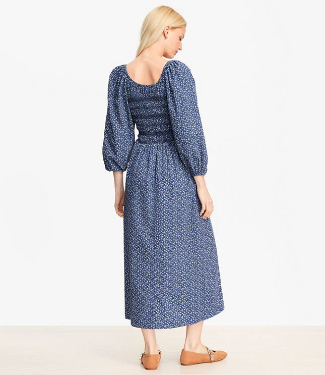 Petite Garden Clip Smocked Midi Dress