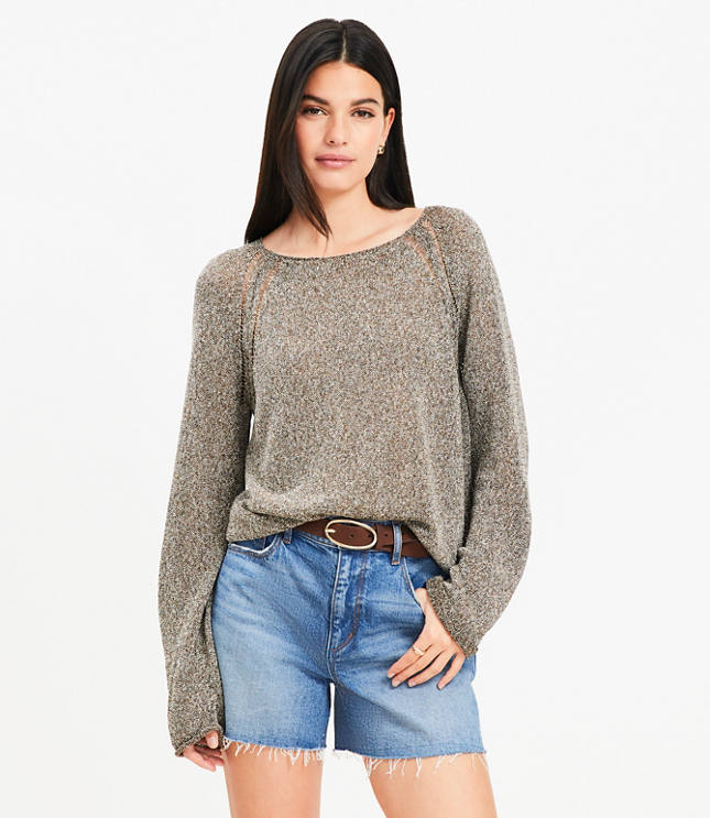 Marled Pointelle Raglan Sweater