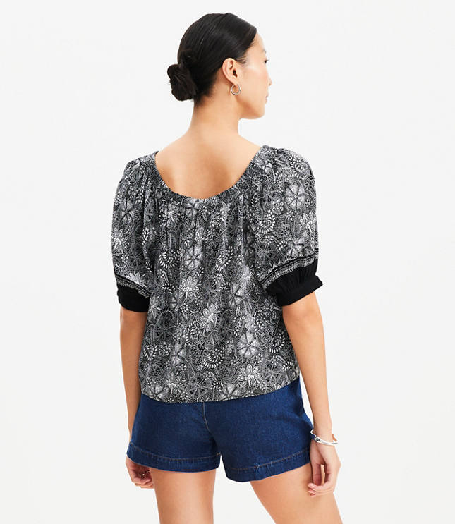 Petite Deco Smocked Square Neck Blouse