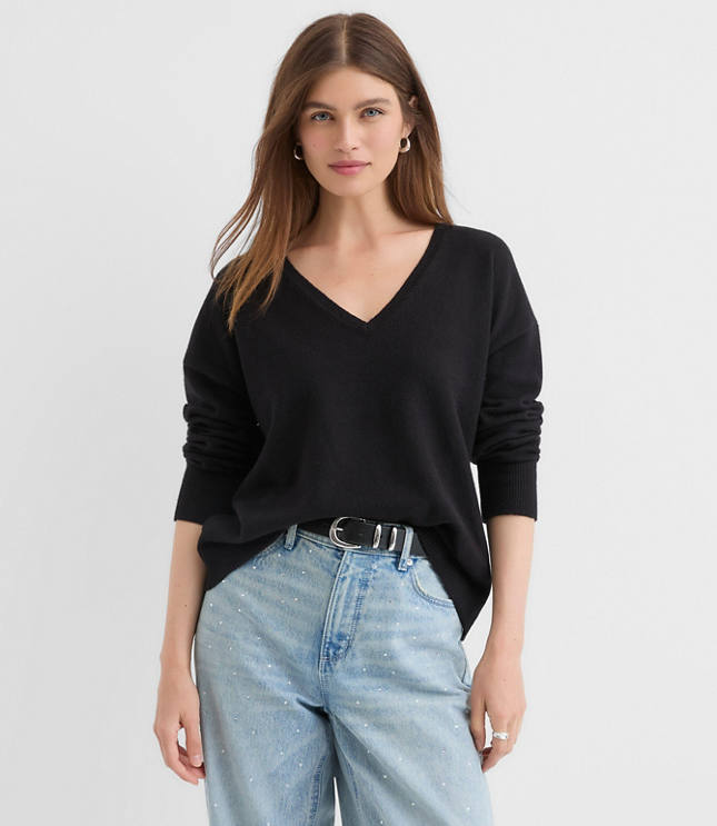 Heathered V-Neck Relaxed Everyday Sweater