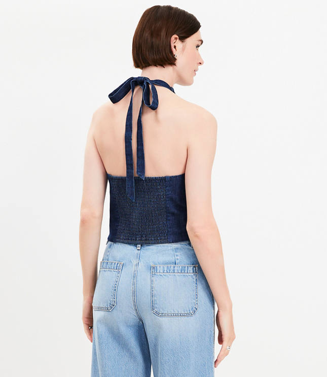 Petite Chambray Crossover Halter Top