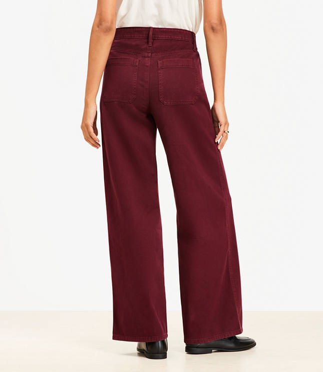 Petite Five Pocket Seamed Wide Leg Pants