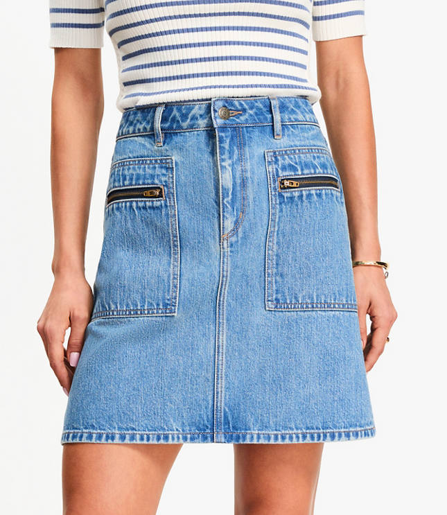 Petite Denim Utility Mini Skirt Light Vintage Indigo Wash