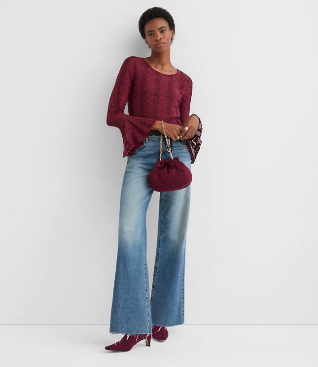 Floral Lace Godet Sleeve Top