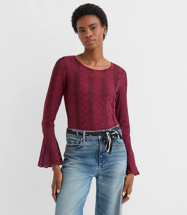 Floral Lace Godet Sleeve Top