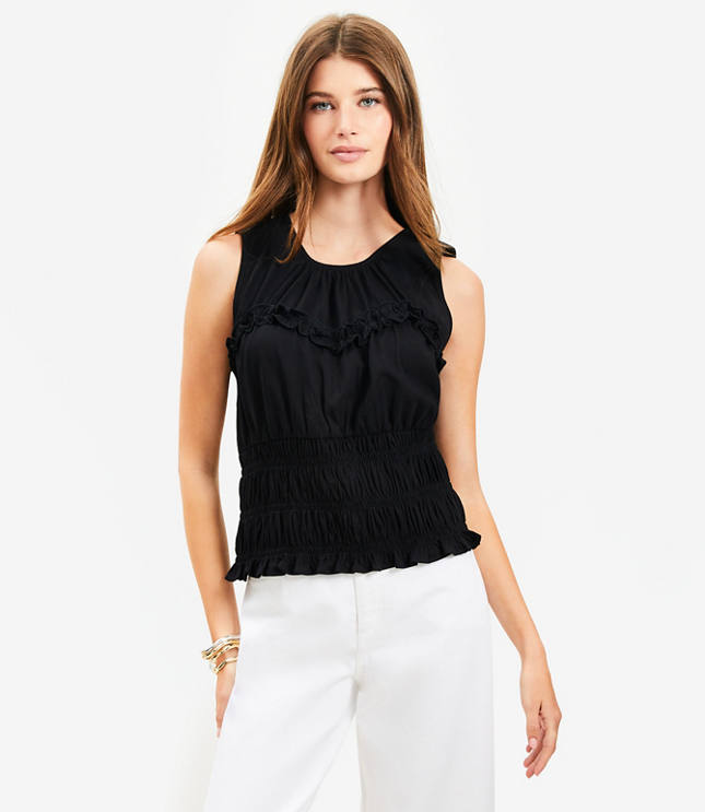 Petite Smocked Ruffle Tank Top