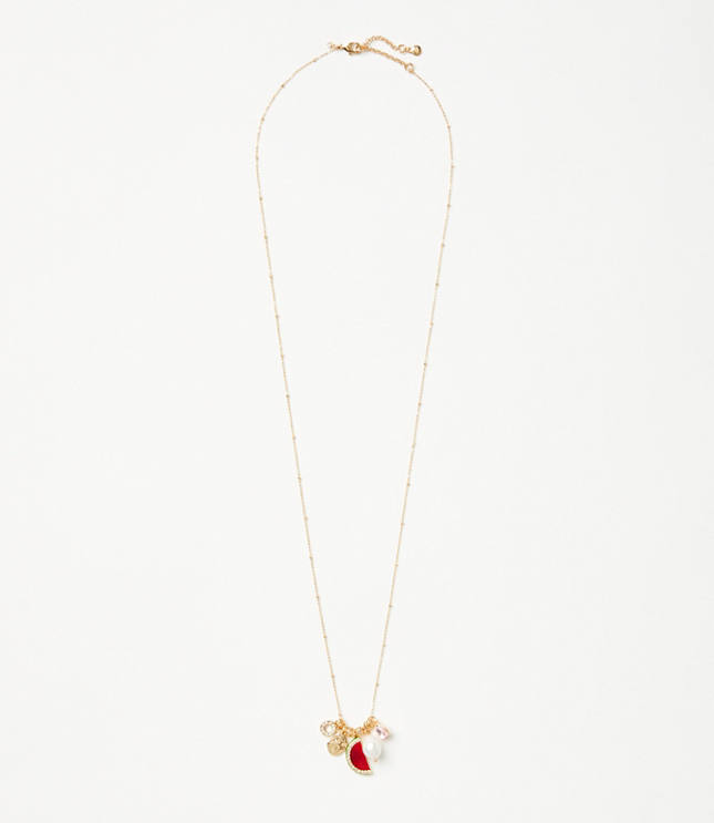 Watermelon Pearlized Pave Cluster Pendant Necklace