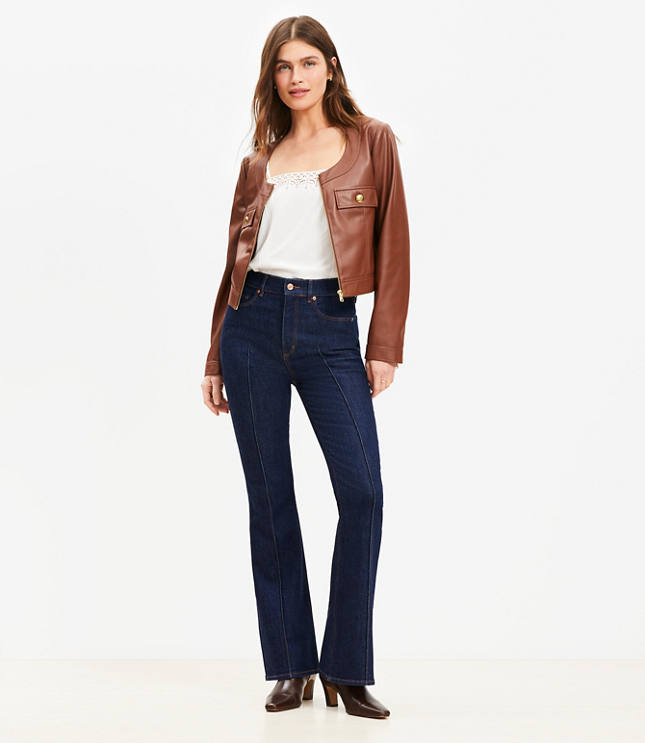 Petite Pintucked High Rise Slim Flare Jeans Classic Rinse Wash