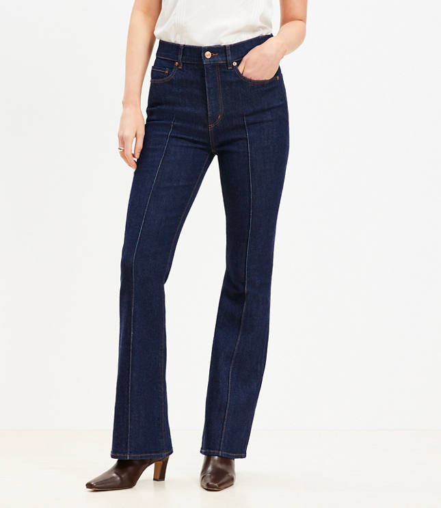 Petite Pintucked High Rise Slim Flare Jeans Classic Rinse Wash