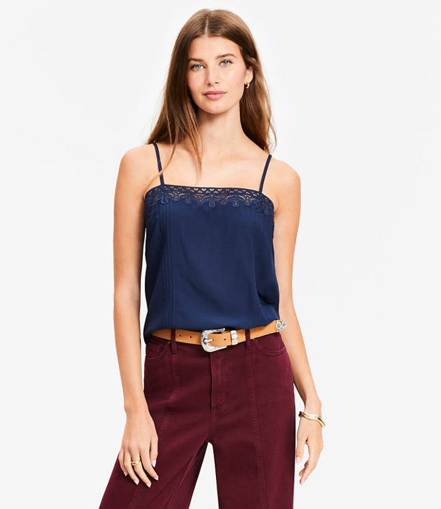 Petite Lace Trim Pintucked Cami