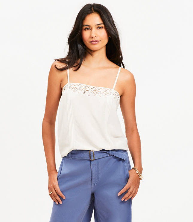 Petite Lace Trim Pintucked Cami