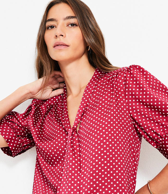 Petite Dotted Bow Blouse
