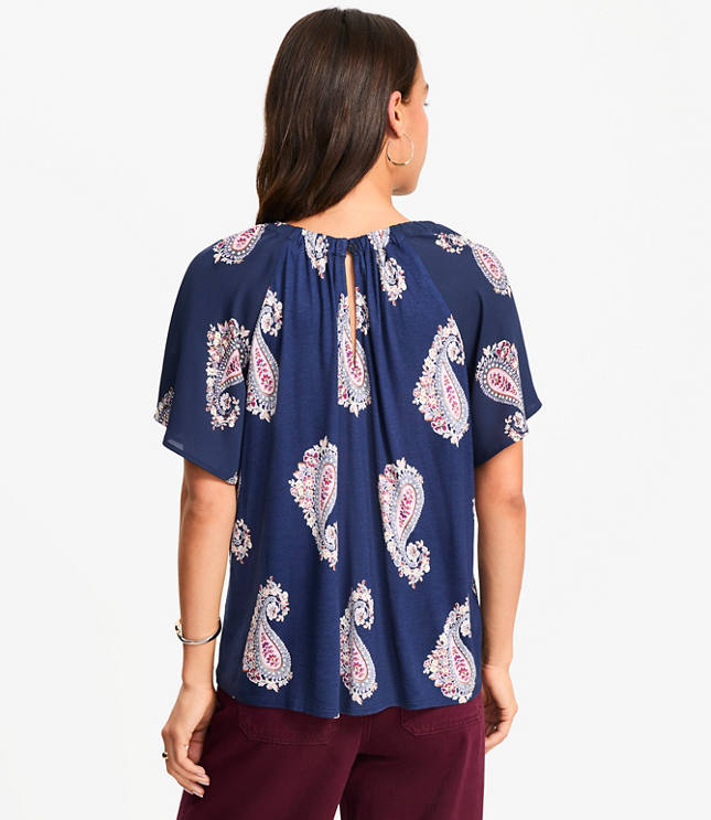 Petite Paisley Cutout Mixed Media Blouse