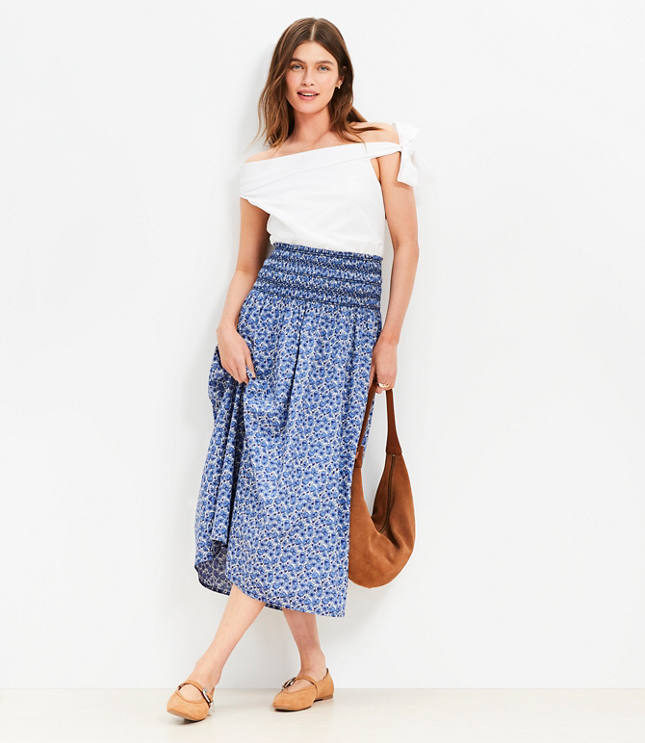 Floral Smocked Midi Skirt