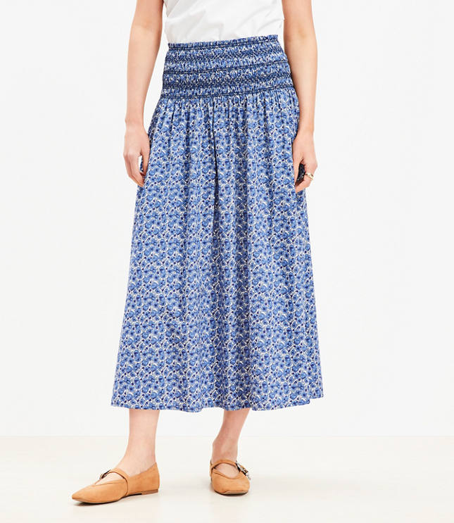Floral Smocked Midi Skirt