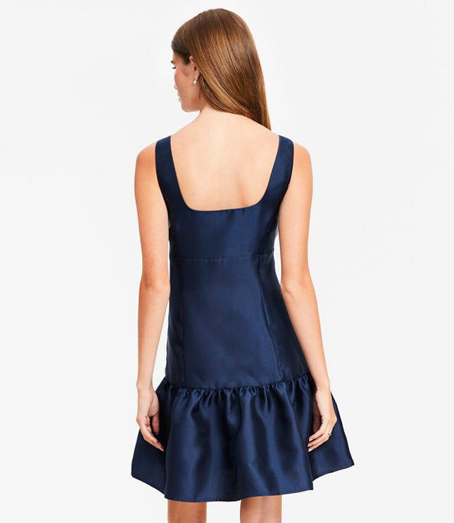 Satin Square Neck Mini Flounce Dress