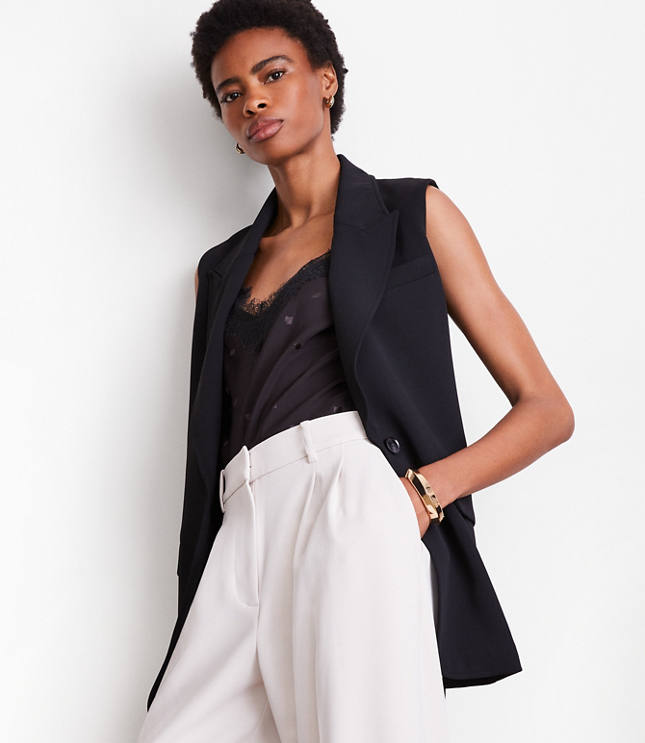 Petite LOFT Versa Crepe Drape Belted Blazer Vest