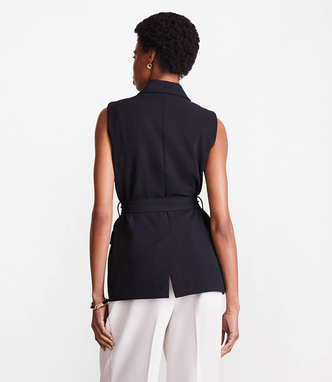 Petite LOFT Versa Crepe Drape Belted Blazer Vest