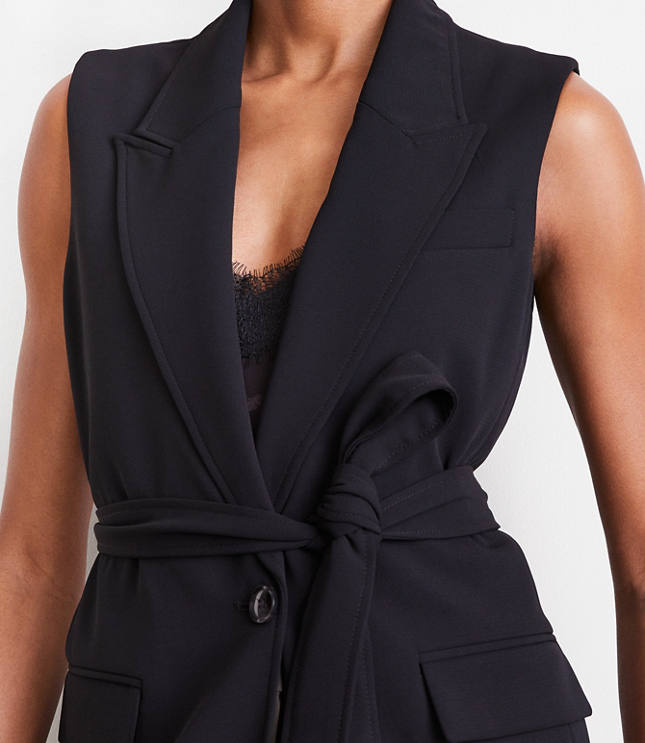 Petite LOFT Versa Crepe Drape Belted Blazer Vest