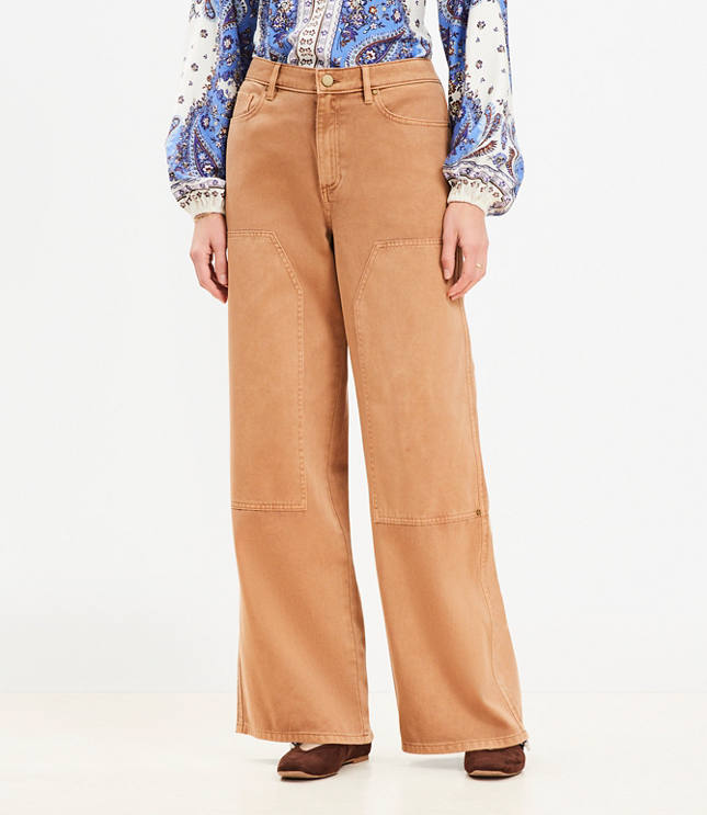 Petite Curvy Wide Leg Carpenter Pants in Twill
