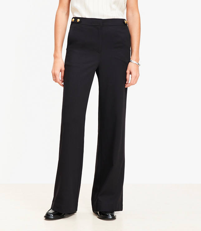 Petite Curvy Tab Waist Wide Leg Pants Twill