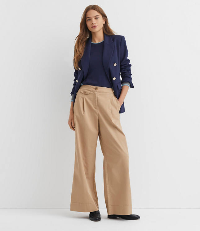 Petite Coin Pocket Pleated Wide Leg Pants Twill